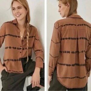 Anthropologie Cloth & Stone Edie Brown Tie Dye Shirt Button Down Blouse XS